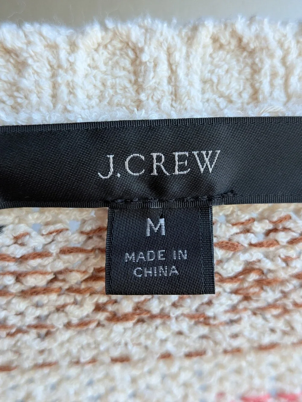 J.Crew Re-Imagined Striped Bouclé Knit Sweater Pink Brown Cream M